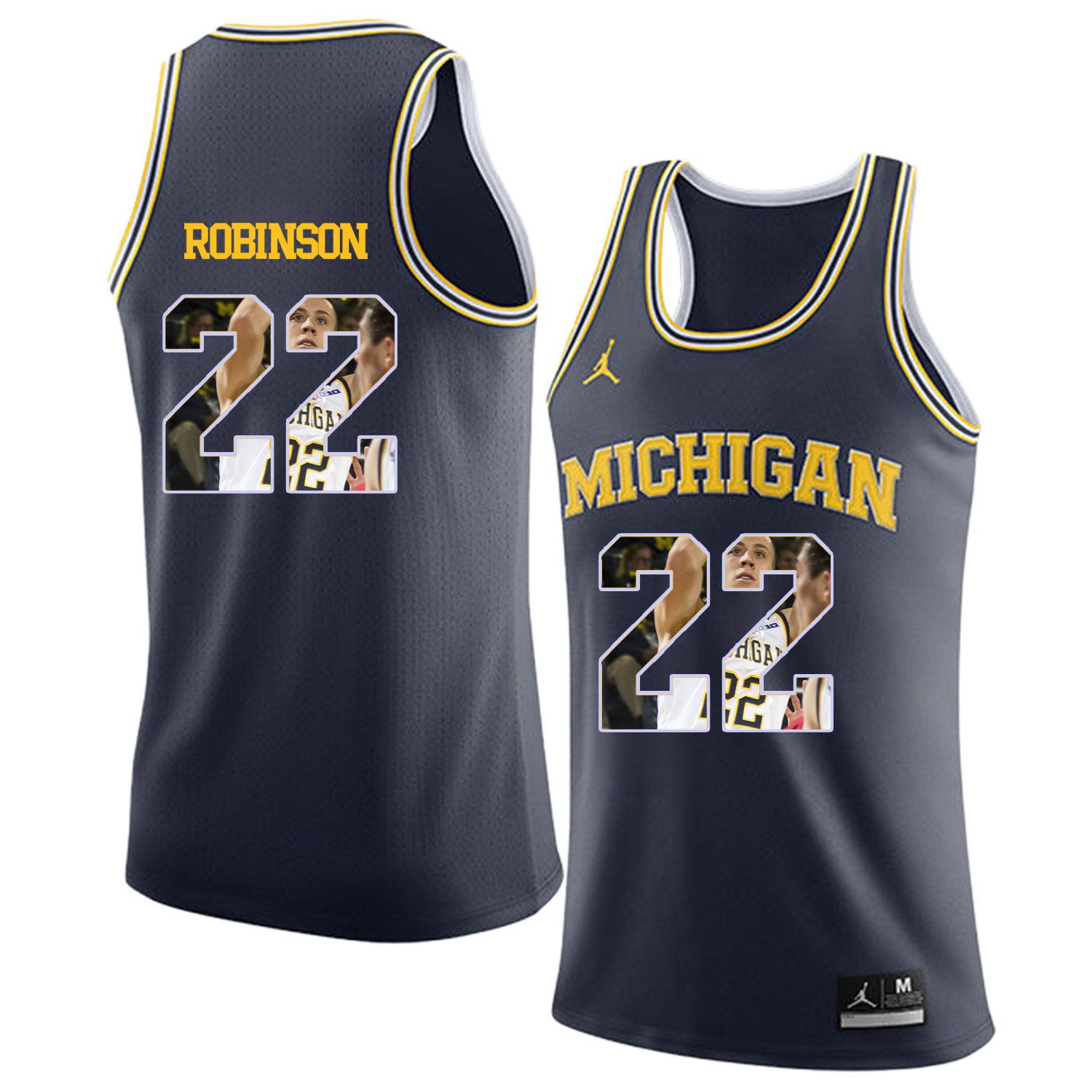 Men Jordan University of Michigan Basketball Navy #22 Robinson Fashion Edition Customized NCAA Jerseys->customized ncaa jersey->Custom Jersey